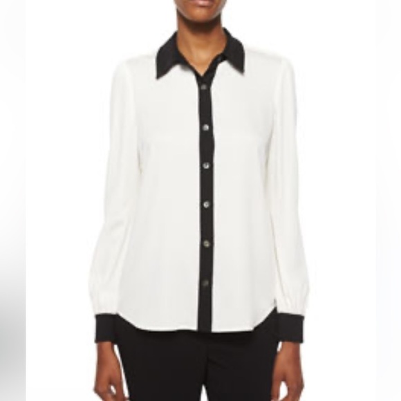 Diane Von Furstenberg Mariah Silk Button Down Shirt Size 2 Cream Black Elegant - Picture 1 of 14